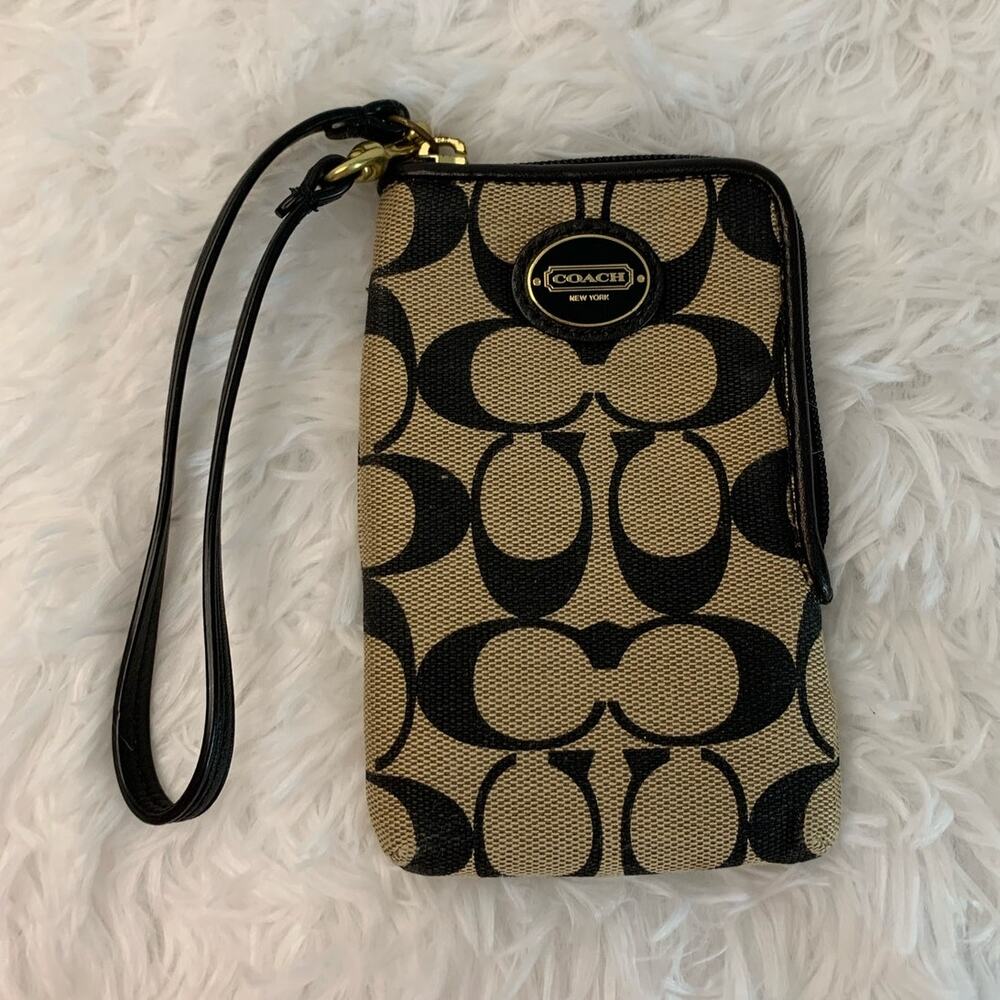 COACH Black Canvas Wristlet Card Holder